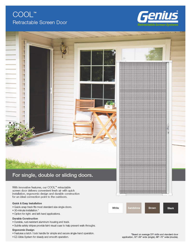 COOL Series 7801 Retractable Screen Door for Single Door Opening (32” - 36” Wide)